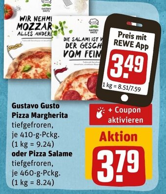 REWE DE Gustavo Gusto Pizza Margherita oder Pizza Salame tilbud