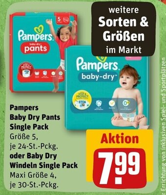 REWE DE Pampers Baby Dry Pants Single Pack oder Baby Dry Windeln Single Pack tilbud