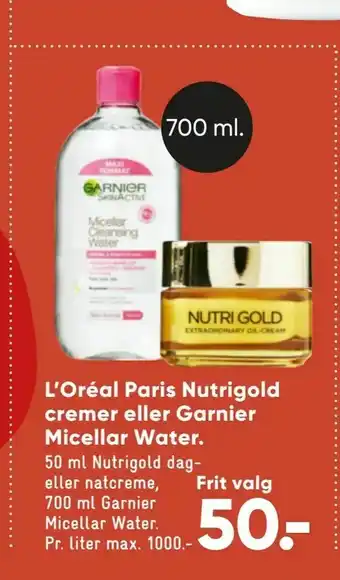 Bilka L'Oréal Paris Nutrigold cremer eller Garnier Micellar Water tilbud