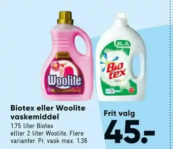 Bilka Biotex eller Woolite vaskemiddel tilbud