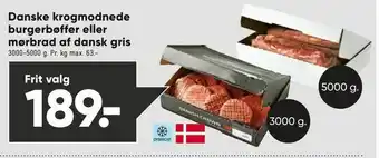 Bilka Danske krogmodnede burgerbøffer eller mørbrad af dansk gris tilbud