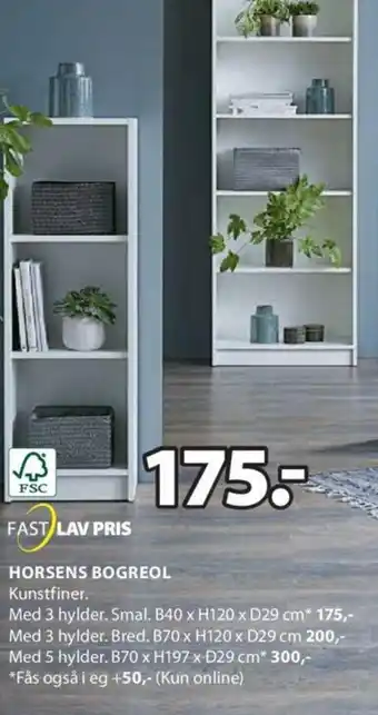 JYSK Horsens Bogreol Med 3 Hylder.Smal. B40xH120xD29 cm tilbud