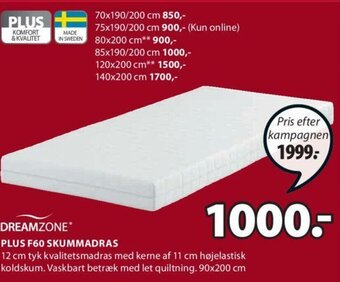 JYSK Plus F60 Skummadras tilbud