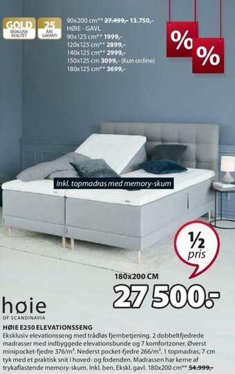 JYSK Høie E250 Elevationsseng tilbud