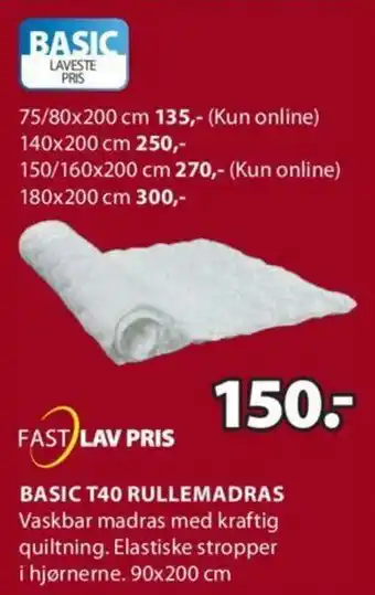 JYSK Basic T40 Rullemadras 90x200 cm tilbud