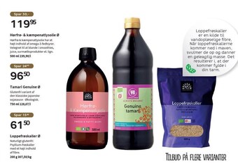 Din Lokale Helsekost Hørfrø- & kæmpenatlysolie ø el. tamari genuine ø eller loppefrøskaller tilbud