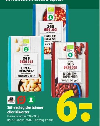 Coop 365 365 økologiske bønner eller kikærter tilbud