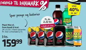 Fleggaard Pepsi Max el. Faxe Kondi 0 kcal. tilbud