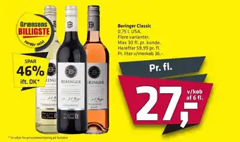 Beringer Classic 0,75 l. USA.