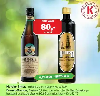 Købmandsgården Nordsø Bitter, Fernet-Branca tilbud