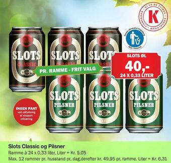 Købmandsgården Slots Classic og Pilsner tilbud