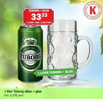 Købmandsgården 1 liter Tuborg dåse + glas tilbud