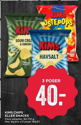 MENY Kims chips eller snacks tilbud