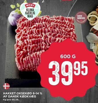 MENY Hakket oksekød 8-14 % af dansk kødkvæg tilbud