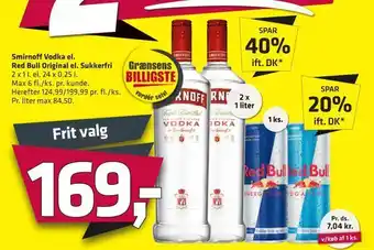 Fleggaard Smirnoff vodka el. red bull original el. sukkerfri tilbud