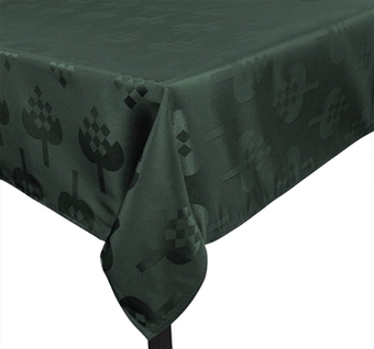 Juledug - 140x320 cm - grøn med hjerter - jacquardvævet borddug - eksklusiv dug