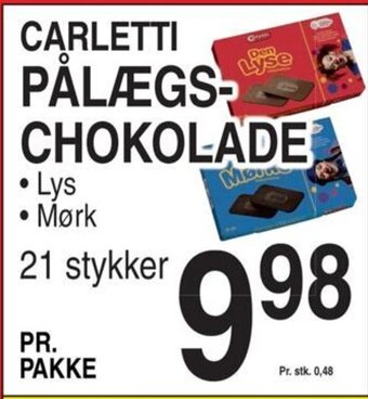 ABC Lavpris CARLETTI PÅLÆGS- CHOKOLADE tilbud