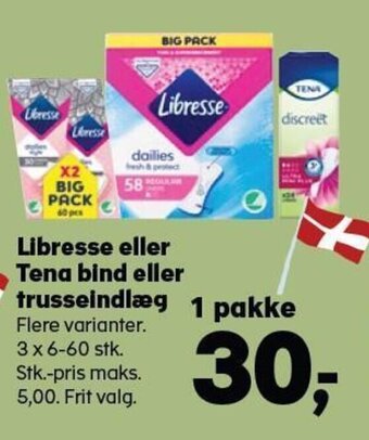Kvickly Libresse eller Tena bind eller trusseindlæg tilbud