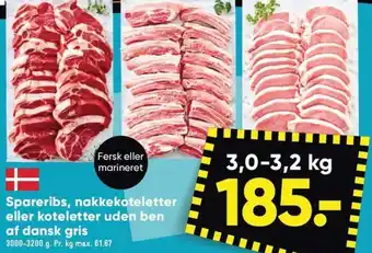 Bilka Spareribs, nakkekoteletter eller koteletter uden ben af dansk gris 3000-3200 g. tilbud