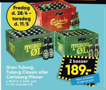 Bilka Grøn Tuborg, Tuborg Classic eller Carlsberg Pilsner tilbud