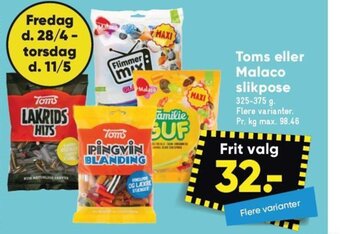 Bilka Toms eller Malaco slikpose tilbud