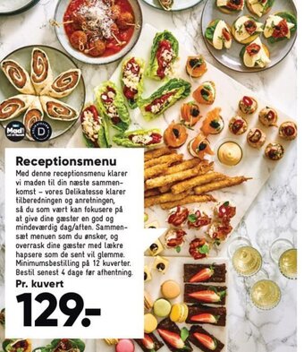 Bilka Receptionsmenu tilbud