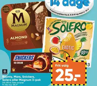 Bilka Bounty, Mars, Snickers, Solero eller Magnum 3-pak tilbud