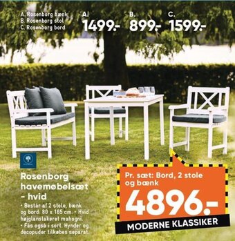 Bilka Rosenborg havemøbelsæt - hvid tilbud