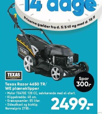 Bilka Texas Razor 4650 TR/ WE plæneklipper tilbud
