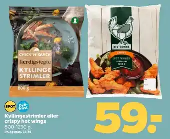 Netto Kyllingestrimler eller crispy hot wings 800-1250 g. tilbud