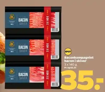 Baconkompagniet bacon i skiver 3 x 140 g.