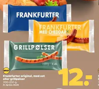Netto Frankfurter original, med ost eller grillpølser 200-250 g. tilbud