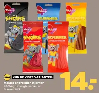 Netto Malaco snøre eller stjerner 92-94 g. tilbud