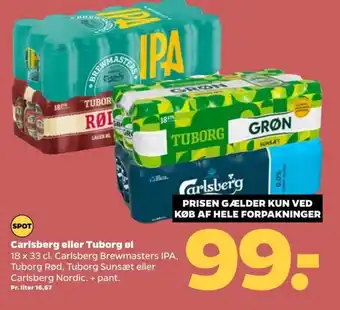 Netto Carlsberg eller Tuborg øl 18 x 33 cl tilbud
