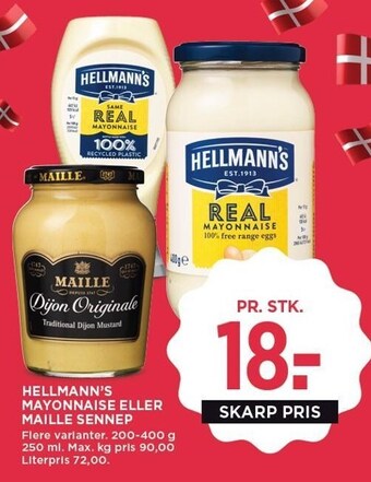 MENY Hellmann's mayonnaise eller maille sennep tilbud