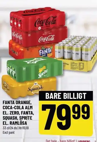 Løvbjerg Fanta orange, coca-cola alm el. zero, fanta, squash, sprite el. ramlösa tilbud