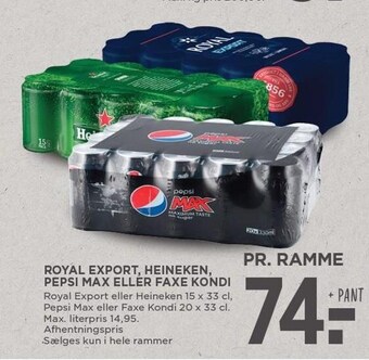 MENY Royal export, heineken, pepsi max eller faxe kondi tilbud