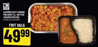 Løvbjerg Hjemmelavet svensk pølseret el. butter chicken med ris tilbud