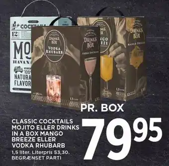 Classic cocktails mojito el. drinks in a box mango breeze el. vodka rhubarb