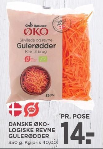 MENY Grøn balance danske økologiske revne gulerødder tilbud