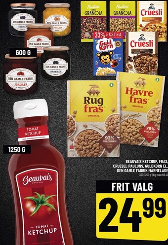 Løvbjerg Beauvais ketchup, fras, cruesli, pauluns, guldkorn el. den gamle fabrik marmelade tilbud