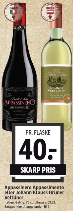 SPAR Appassinero appassimento eller johann klauss grüner veltliner tilbud