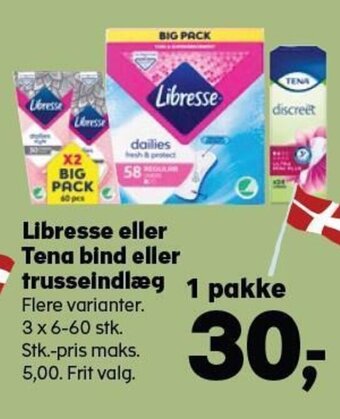 SuperBrugsen Libresse eller Tena bind eller trusseindlæg tilbud