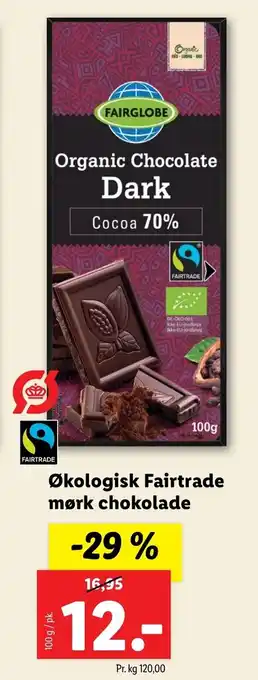 Lidl Økologisk Fairtrade mørk chokolade tilbud