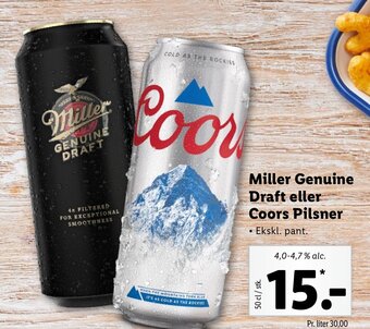 Lidl Miller Genuine Draft eller Coors Pilsner tilbud