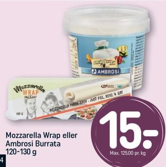 REMA 1000 Mozzarella Wrap eller Ambrosi Burrata 120-130 g tilbud