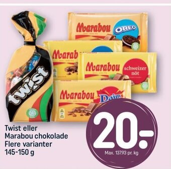 REMA 1000 Twist eller Marabou chokolade Flere varianter 145-150 g tilbud