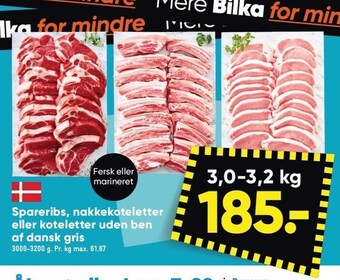 Bilka Spareribs, nakkekoteletter eller koteletter uden ben af dansk gris tilbud