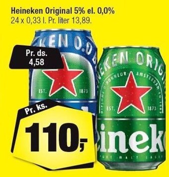 Calle Heineken original 5% el. 0,0% 24x0,33 l. tilbud