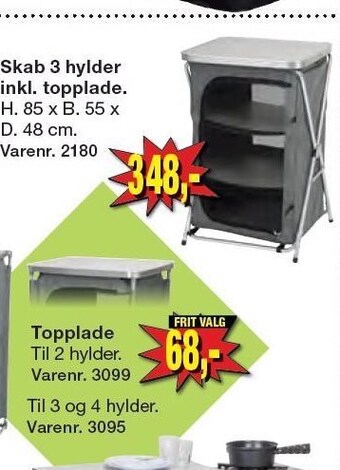 Skab 3 hylder inkl. topplade